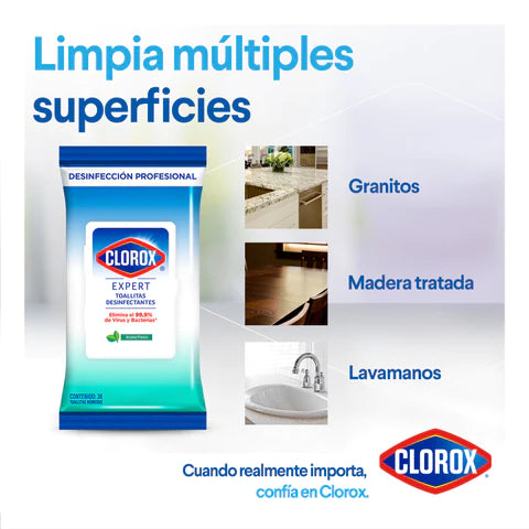 Toallitas Desinfectantes Clorox Expert Fresco flowpack 30 un