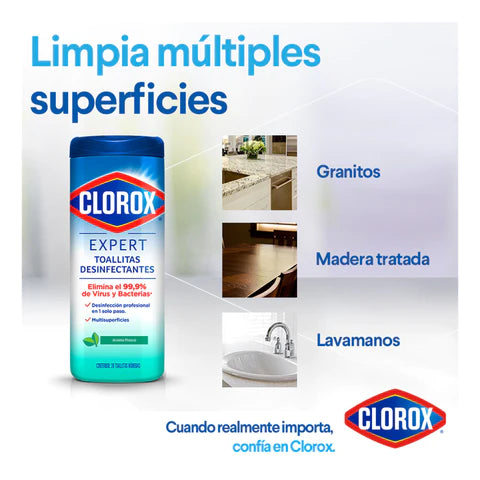 Toallitas Desinfectantes Clorox Expert Frasco 30un