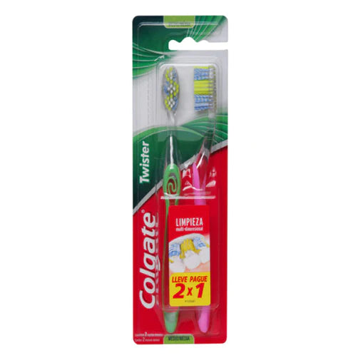 Pack x 3 Cepillo dental Colgate Twister medio 2x1