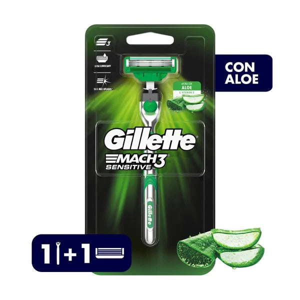 Máquina recargable Gillette Mach3 Sensitive + 1 cartuchos