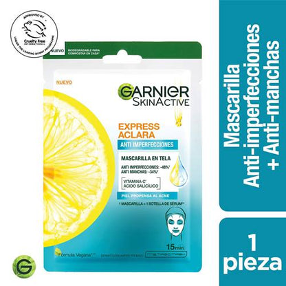 Mascarilla tela Garnier Anti-Imperfecciones Express Aclara