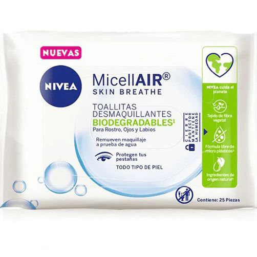 Pack x 3 Toallitas desmaquillantes Nivea Micelar Biodegradable