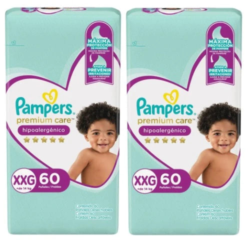 Pack x 2 Pañales Pampers Premium Care XXG 60 unds