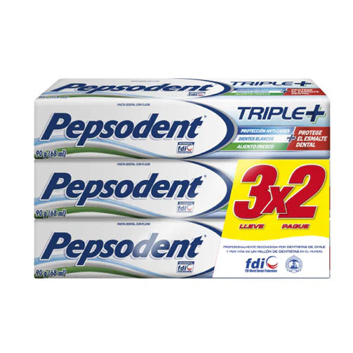 Pack x 3 Pasta dental Pepsodent Triple+ 3x2 90gr