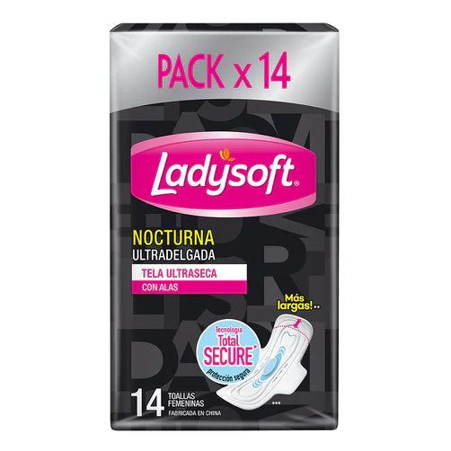 Pack x 3 Toalla higiénica Ladysoft Nocturna Ultradelgada malla 14unds