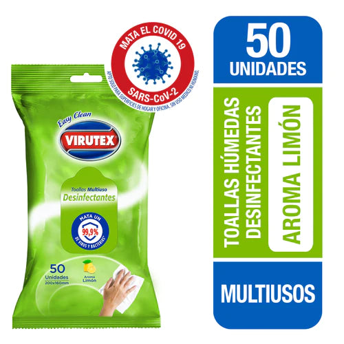 Toallitas Desinfectantes Virutex Aroma Limón 50 unids.